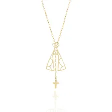 Pingente Nossa Senhora Cruz + Corrente Cartier Em Ouro 18k Cor Amarelo Foto mini 1
