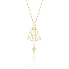 Pingente Nossa Senhora Cruz + Corrente Veneziana Em Ouro 18k Cor Amarelo Foto mini 1