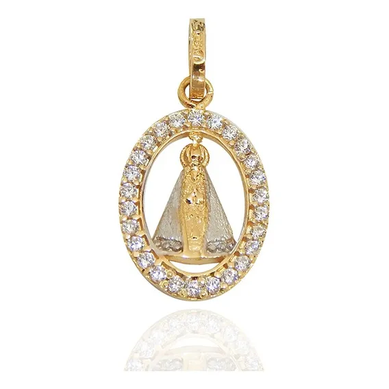 Pingente Nossa Senhora Oval Com Zirc么nias Em Ouro 18k Cor Amarelo Foto 1