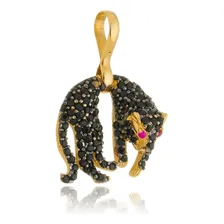 Pingente Pantera Negra Com Corrente Portuguesa Em Ouro 18k Cor Amarelo Foto mini 2