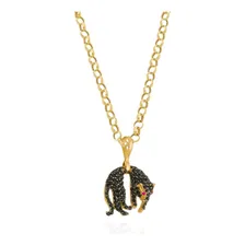 Pingente Pantera Negra Com Corrente Portuguesa Em Ouro 18k Cor Amarelo Foto mini 1