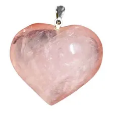 Pingente Prateado Coração Cristal Quartzo Rosa Pedra Natural Foto  mini 1
