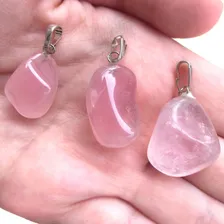 Pingente Prateado De Pedra Quartzo Rosa Foto mini 2