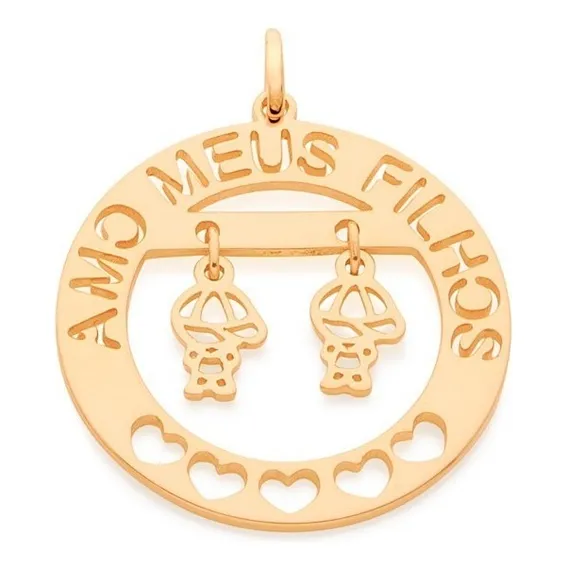 Pingente Rommanel Amo Meus Filhos - Presente Mãe De Menino Cor Dourado Foto 1