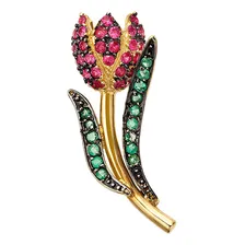 Pingente Tulipa Em Ouro 18k (750) Com Esmeraldas E Rubis. Pe Foto mini 1