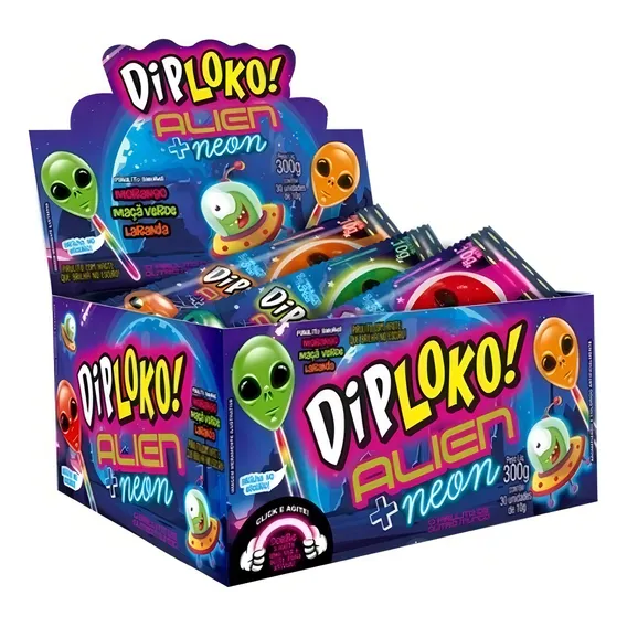 Pirulito Diploko Alien Brilha No Escuro Neon Foto 1