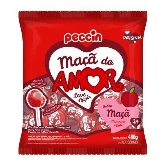 Pirulito Maça Do Amor 480gr Peccin 24 Unidades Foto 1