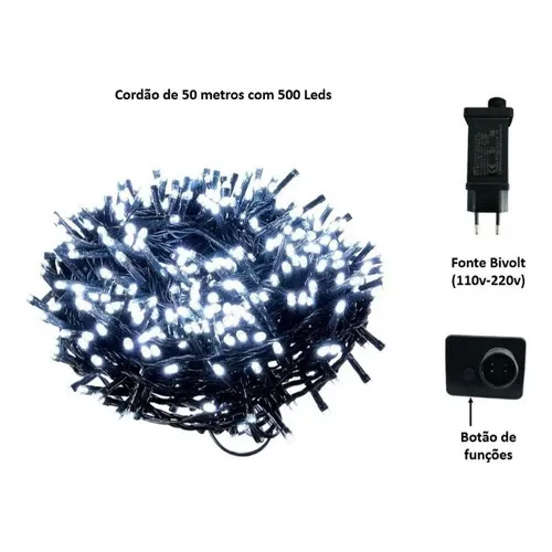 Pisca Pisca Cordão 500 Leds Branco 50 Metros Decoração Natal Foto 1