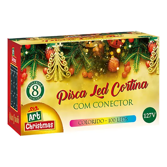 Pisca Pisca Led Cortina Colorido Natal Conector 100leds 2,5m 110v Foto 1