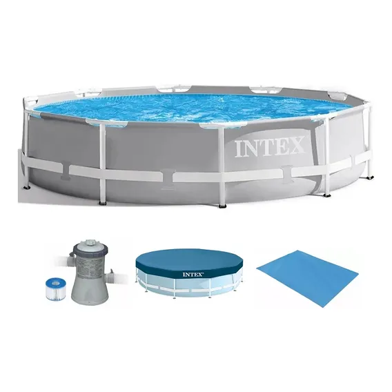 Piscina Intex 5000 Litros Estrutural Prism 110v Capa Forro Cor Cinza Foto 1