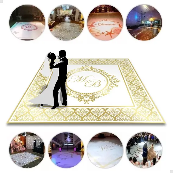 Pista Dança Personalizada Criação Arte Casamento Infantil Debutante Lona + Dupla-face 4 X 4 Metros Foto 1