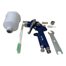 Pistola Para Retoque Hvlp Pequena Bico 0,8mm 125ml Gravidade Cor Azul Foto mini  3