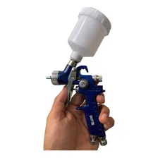 Pistola Para Retoque Hvlp Pequena Bico 0,8mm 125ml Gravidade Cor Azul Foto mini  2