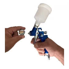 Pistola Para Retoque Hvlp Pequena Bico 0,8mm 125ml Gravidade Cor Azul Foto  mini 1
