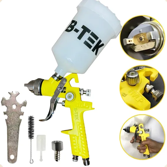 Pistola Pintura Pneumática Gravidade Hvlp 600ml Tanque Alto Pistola Pulverizadora Pintura Automotiva Industrial Carro Moto Bicicleta Chapa Metálica Tintas Vernizes Lacas Foto 1