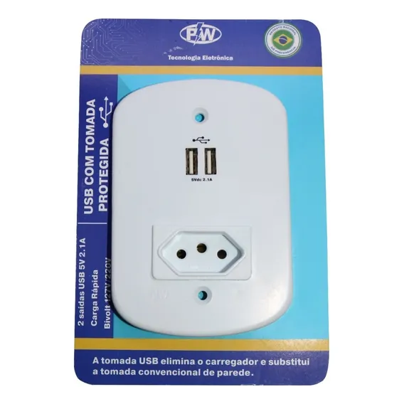 Placa 4x2 Com 2 Usb E 1 Tomada 10a Com Proteção Foto 1