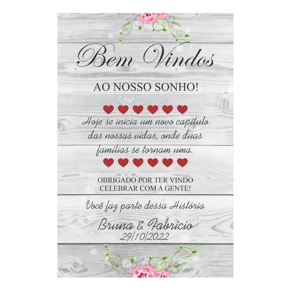 Placa Casamento Para Recepção Bem Vindos Mensagem Noivos Rp8 Foto 1