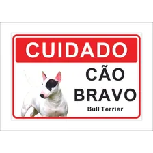Placa Cuidado AdvertĂȘncia CĂŁo Bravo Bull Terrier Cor Colorido Foto mini 1
