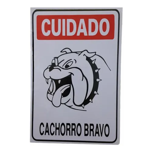 Placa Cuidado Cachorro Bravo Portao Advertencia Bulldog Foto 1