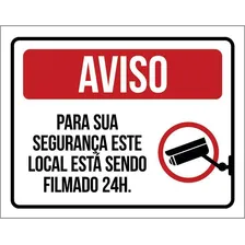 Placa De Aviso - Para Sua Segurança Local Filmado 24h 27x35 Foto  mini 1
