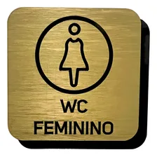 Placa De Porta Sinalização Banheiro Masculino Feminino Cor Aço Escovado Dourado Foto  mini 1