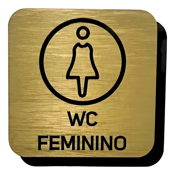 Placa De Porta Sinalização Banheiro Masculino Feminino Cor Aço Escovado Dourado Foto 1