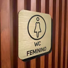 Placa De Porta Sinalização Banheiro Masculino Feminino Cor Aço Escovado Dourado Foto mini  3
