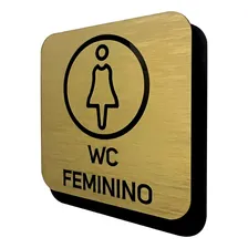 Placa De Porta Sinalização Banheiro Masculino Feminino Cor Aço Escovado Dourado Foto mini  2