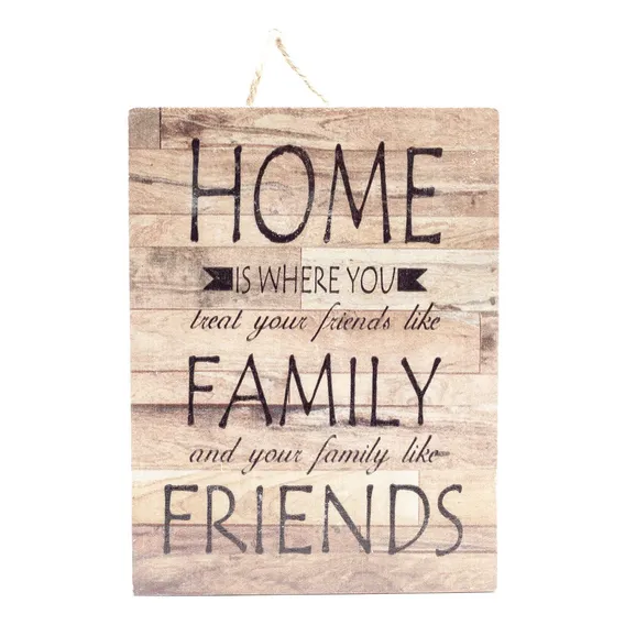 Placa Madeira Home, Family, Friends Foto 1
