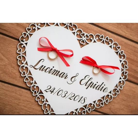 Placa Noivinhos Pajens Casamento Simples Porta Alianças Cor Branco Foto 1