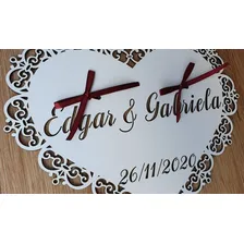 Placa Porta Alianças Noivos, Casamento Mdf Branco Ft Marsala Foto mini 3