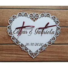 Placa Porta Alianças Noivos, Casamento Mdf Branco Ft Marsala Foto mini 1