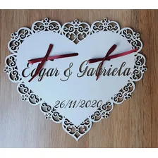 Placa Porta Alianças Noivos, Casamento Mdf Branco Ft Marsala Foto mini 4