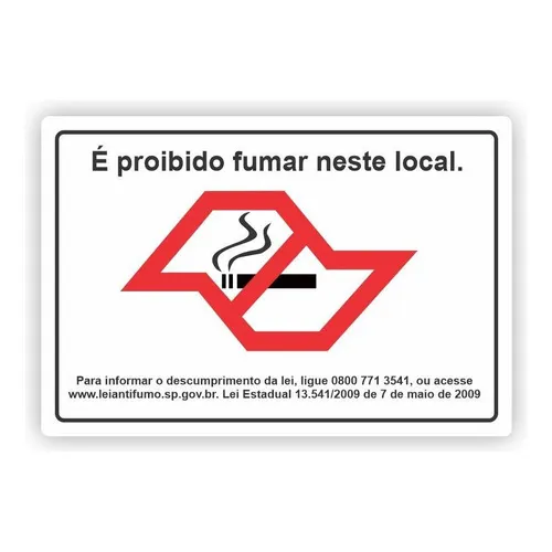 Placa Proibido Fumar Estado De São Paulo 25cm X 17cm Em Pvc Foto 1