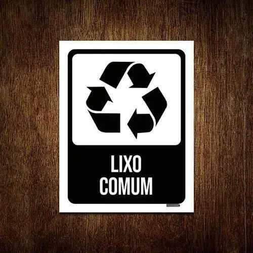 Placa Sinalização - Lixo Comum Placa Preta 18x23 Foto 1
