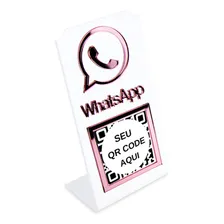 Placa Qr Code Display Acrílico Loja Balcão Branco Cor Branco/Rosa Foto mini  2