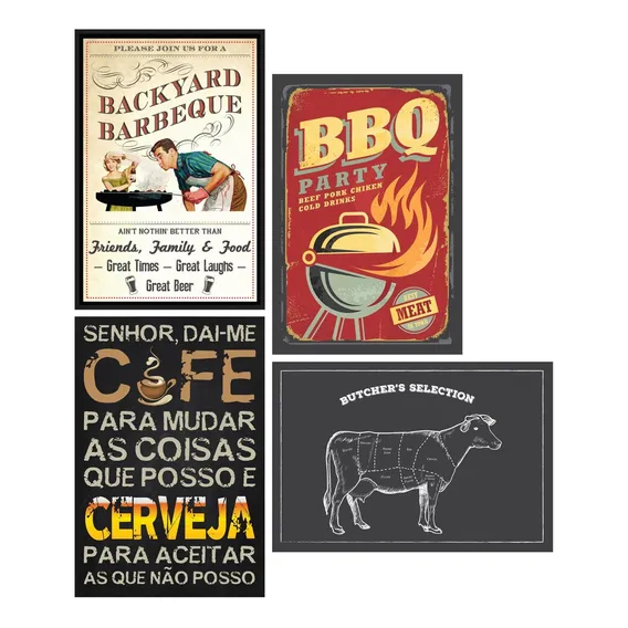 Placas Decorativas Mdf Churrasco 20x30cm Kit 4un Foto 1