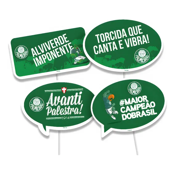 Placas Divertidas Festa Futebol Palmeiras 4 Unid Festcolor Foto 1