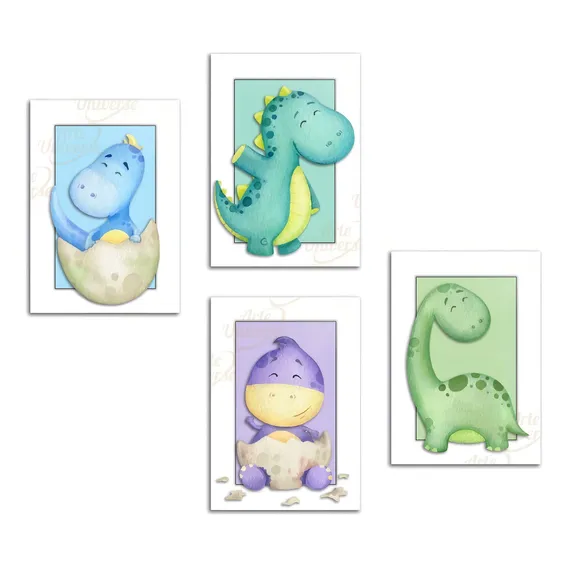 Placas Quadros Decorativos Dinossauros Bebe Quarto Menino A4 Foto 1