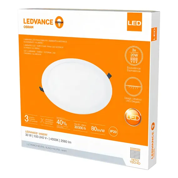 Plafon Luminaria Led Embutir Redonda 30w 4000k 110v/220v Foto 1