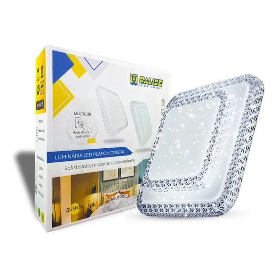Plafon Lustre Led Cristal Duplo Quadrado Luminaria Sobrepor Cor multicolor Foto 1
