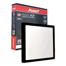 Plafon Painel Sobrepor Quadrado Led 24w Branco Fria 30x30 Cor Preto Foto mini 1