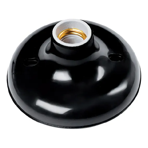 Plafon Redondo Para Lâmpada Bocal Porcelana Preto - Plaslumi Foto 1