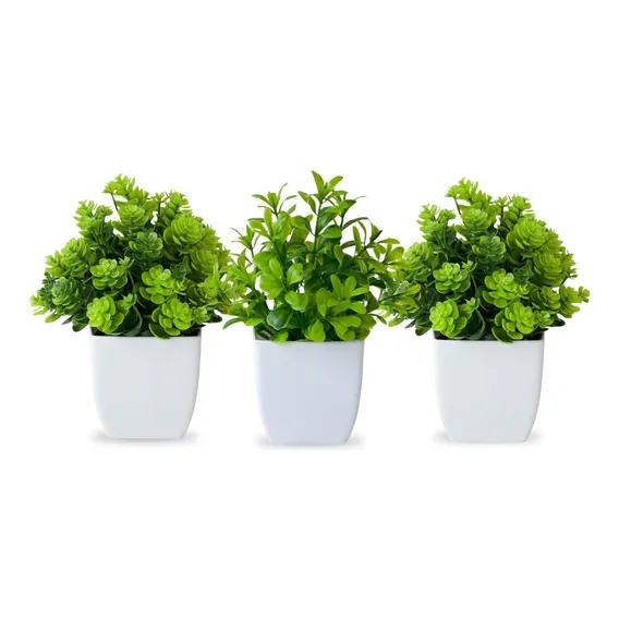 Planta Artificial Arranjo Com Folhagem Vaso Kit 3 Foto 1
