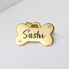 Plaquinha Luxo De Identificação Personalizada Com Nome Cor Dourada Osso Foto  mini 1