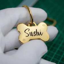 Plaquinha Luxo De Identificação Personalizada Com Nome Cor Dourada Osso Foto mini  2