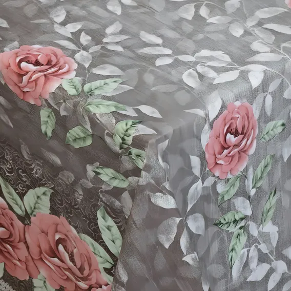 Plástico Térmico Toalha De Mesa Premium Veneza 3 Metros Cor Marrom Flor Vermelha Foto 1