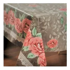 Plástico Térmico Toalha De Mesa Premium Veneza 3 Metros Cor Marrom Flor Vermelha Foto mini 2