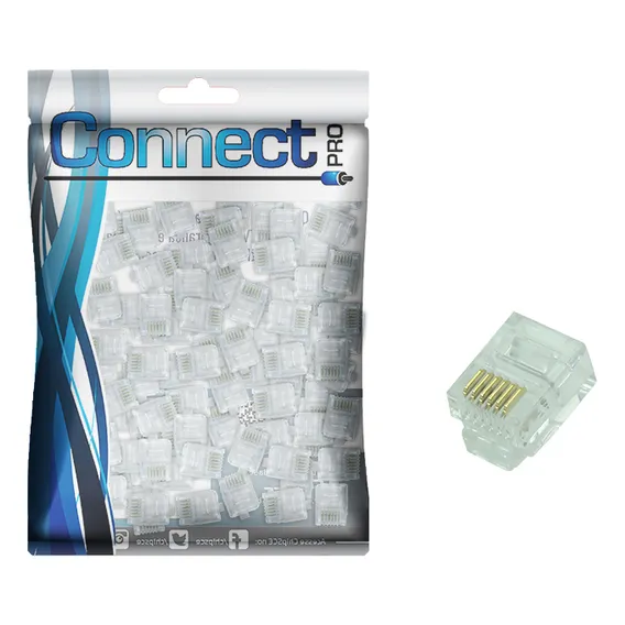 Plug Conector Rj-11 6x6 Vias Telefone Ks / Interfone 100 Pçs Foto 1