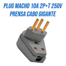 Plug Macho 10a 2 Pino + Terra Prensa Cabo Gigante Ilumi Foto mini 4